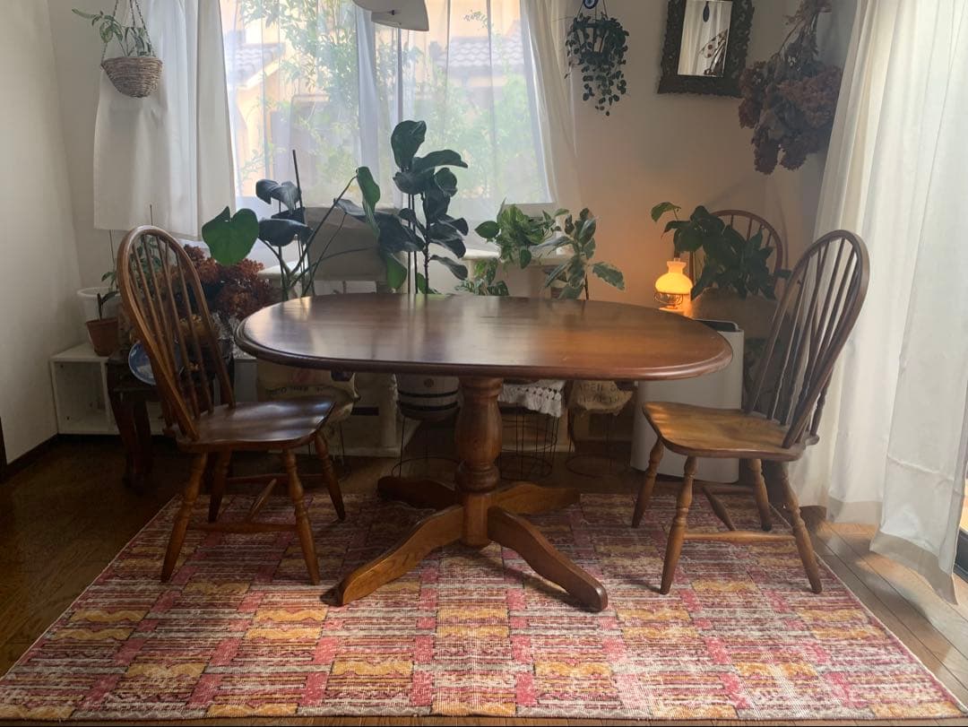 トルコヴィンテージラグ　213×117 レア　ジオメタリック　レトロピンク