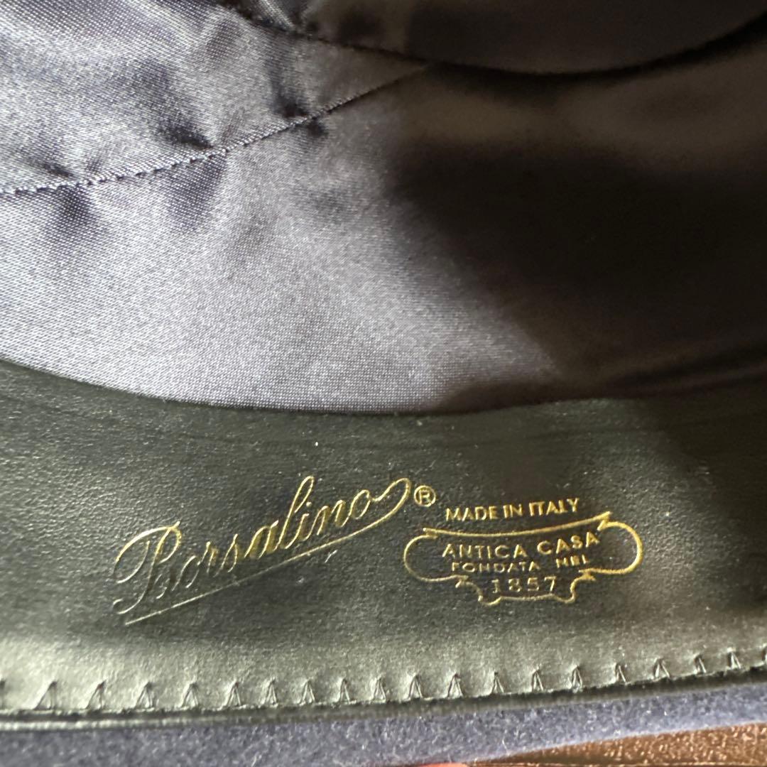 ボルサリーノ　ネイビー　ウール フェルトハット リボン　イタリア製　60cm