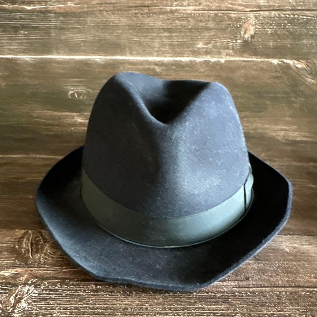 ボルサリーノ　ネイビー　ウール フェルトハット リボン　イタリア製　60cm