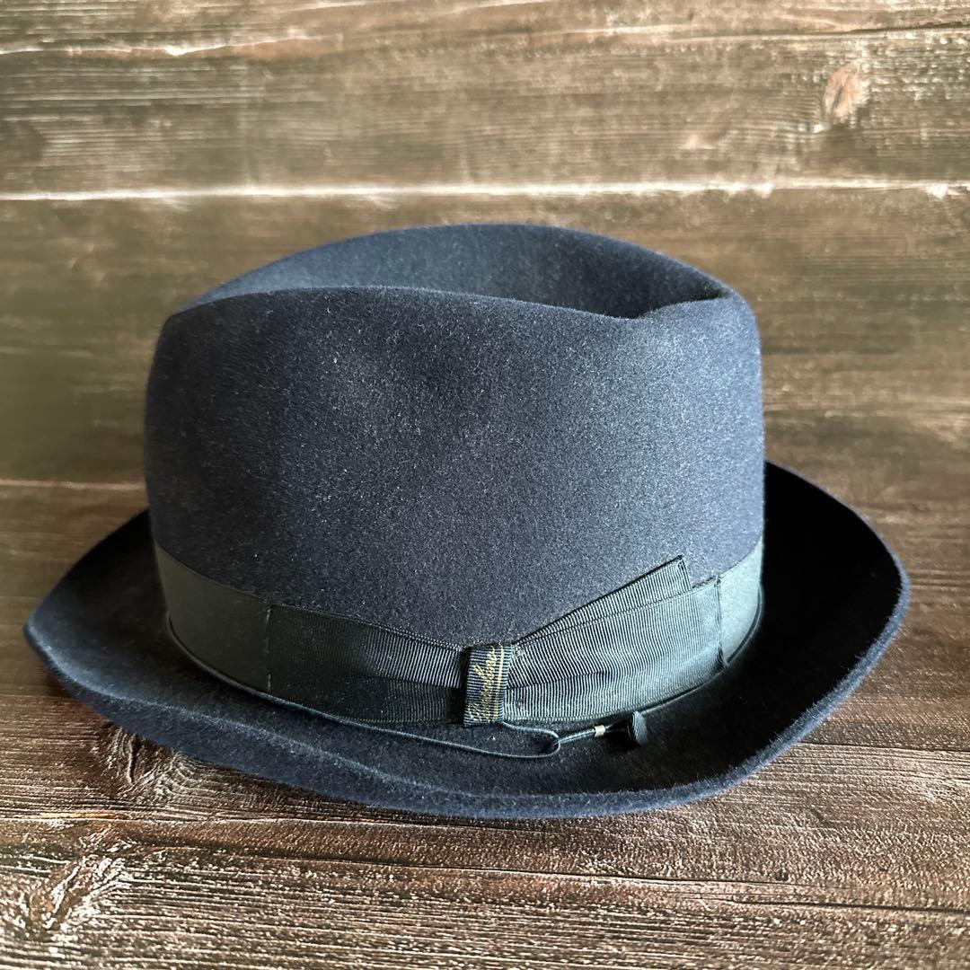 ボルサリーノ　ネイビー　ウール フェルトハット リボン　イタリア製　60cm