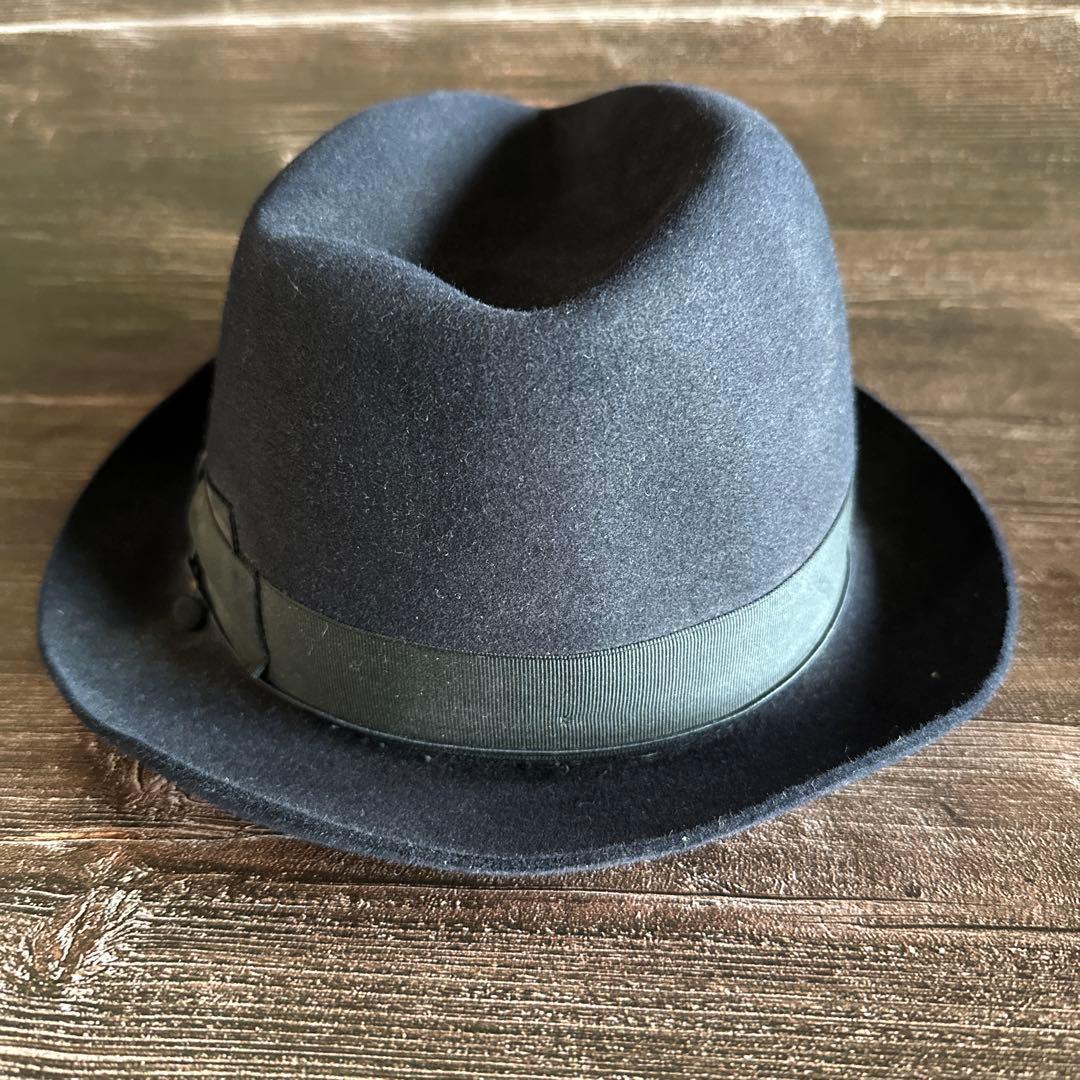 ボルサリーノ　ネイビー　ウール フェルトハット リボン　イタリア製　60cm