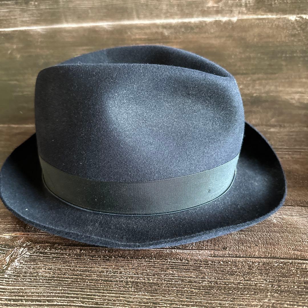 ボルサリーノ　ネイビー　ウール フェルトハット リボン　イタリア製　60cm