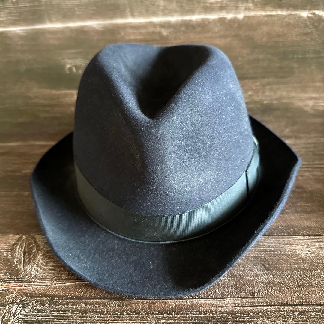 ボルサリーノ　ネイビー　ウール フェルトハット リボン　イタリア製　60cm