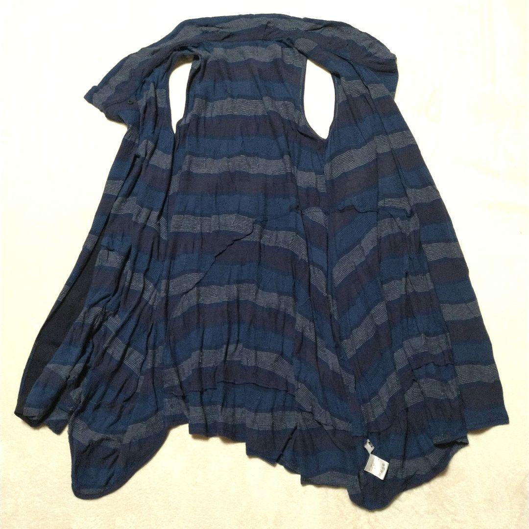 慈雨 変形 ロングジレ　ベスト　チュニック ジャガード織　 ブルー系　L