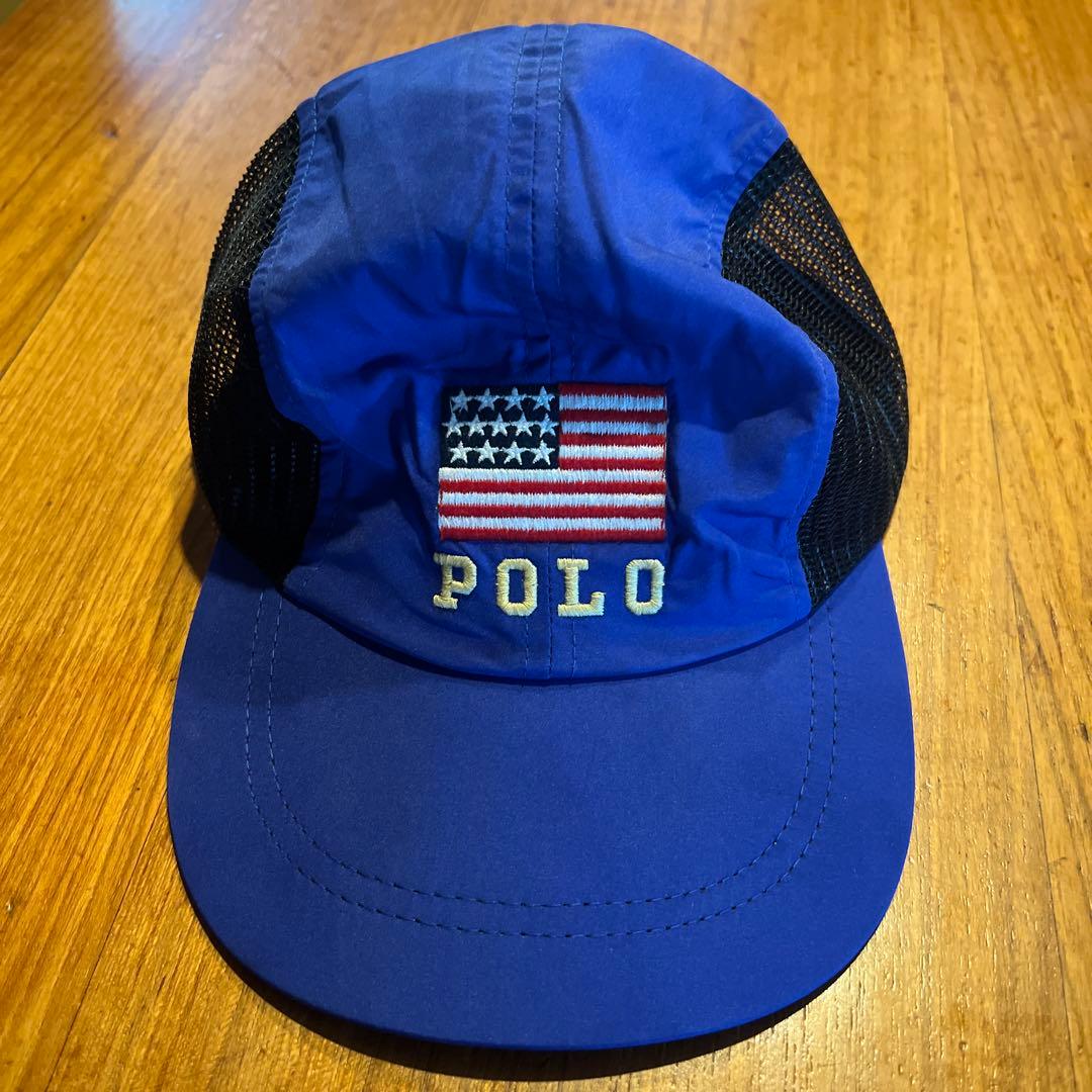 MADE IN USA　90s　POLO SPORT　キャップ　星条旗刺繍　青黒