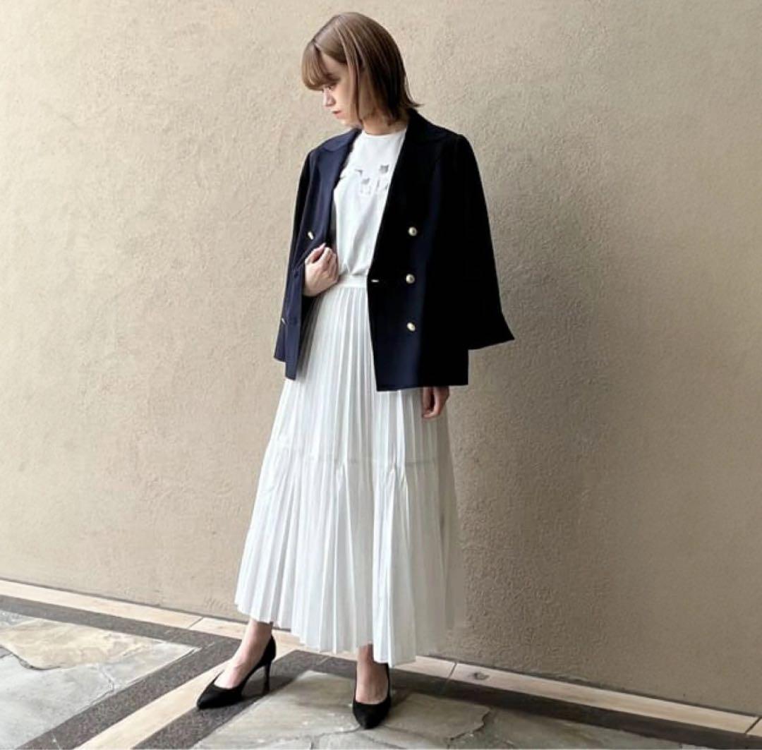 PLATINE プラティーヌ　ミラノリブニットダブルジャケット　紺　金ボタン