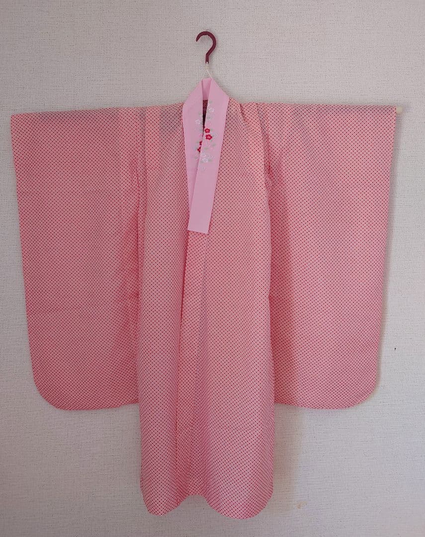 七五三７歳　女の子　四つ身　１回のみ着用　赤　蝶　キラキラ