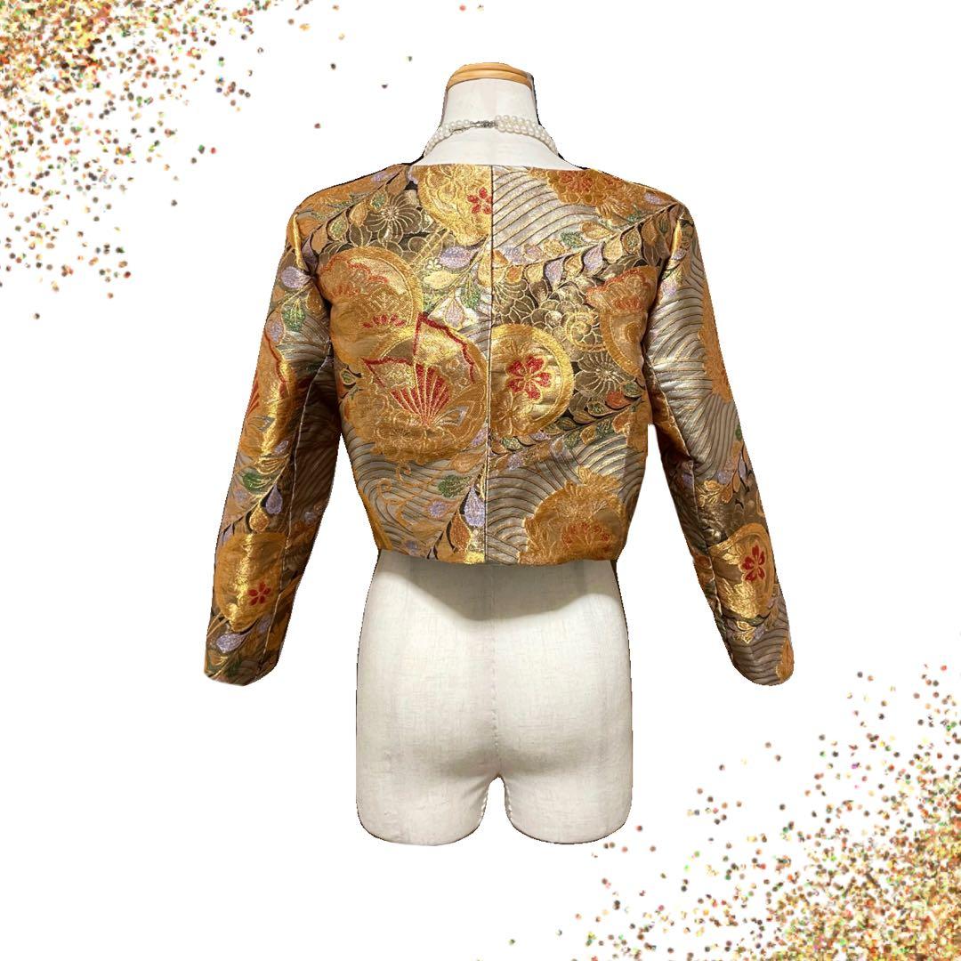 No.2604 着物 帯リメイクボレロ 黒留袖ドレス　ハンドメイド 袋帯 結婚式