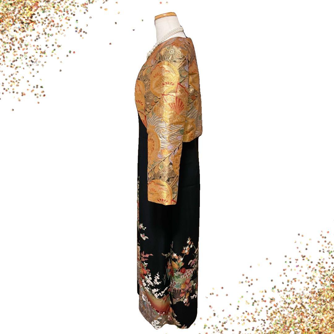 No.2604 着物 帯リメイクボレロ 黒留袖ドレス　ハンドメイド 袋帯 結婚式