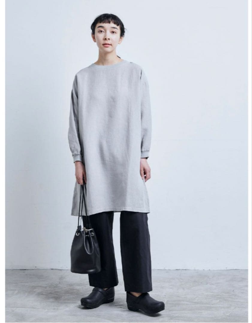 美品☆中川政七商店　麻布Tシャツチュニック　ライトグレー　麻100%