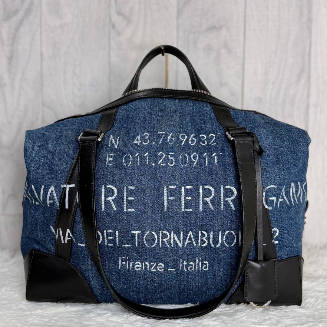 希少♡デカロゴ♡デニム仕様♡フェラガモ ガンチーニ 2way ボストンバッグ