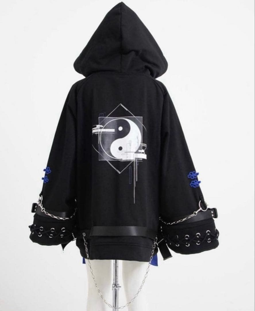 ililil イルイルイル　枵コラボ【空夜】 ジップアップパーカー　チェーン　黒