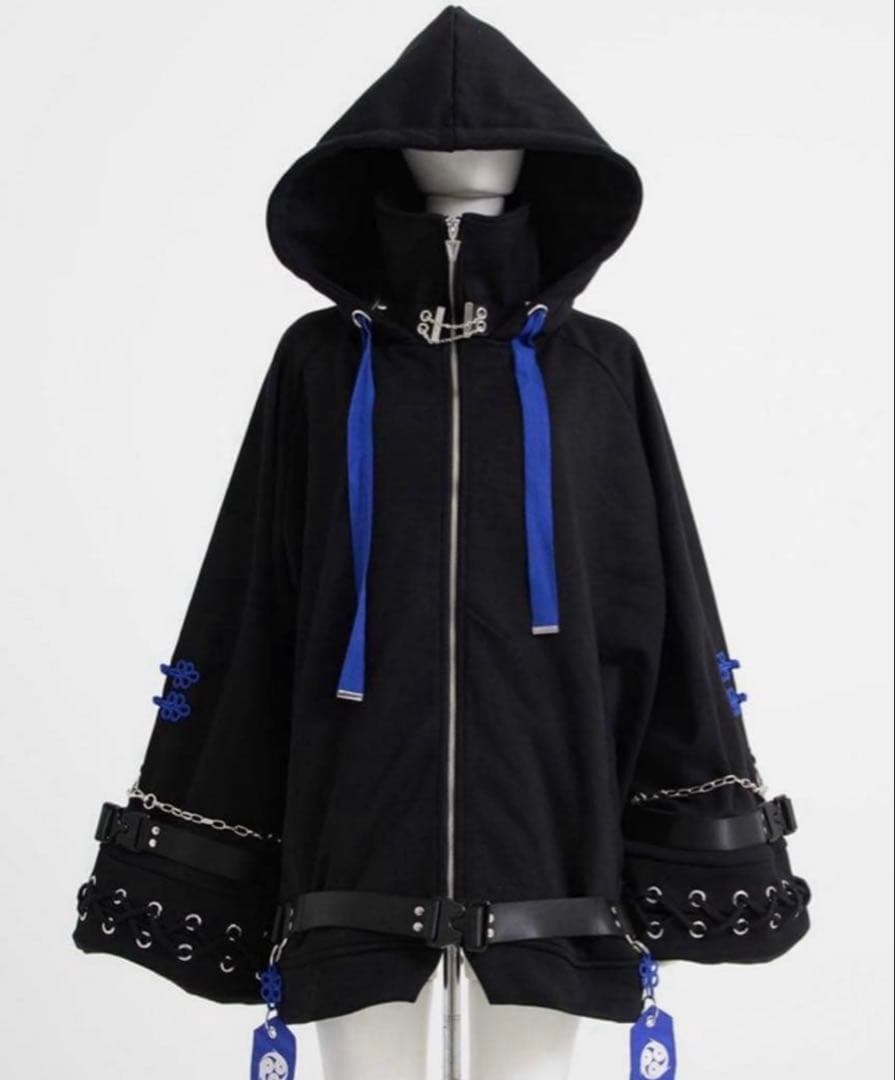 ililil イルイルイル　枵コラボ【空夜】 ジップアップパーカー　チェーン　黒