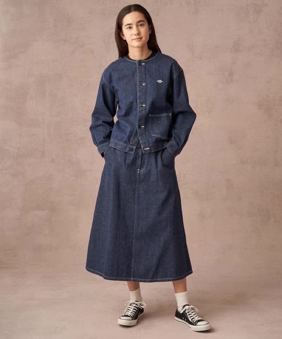 【新品】DANTONデニムノーカラージャケット 36