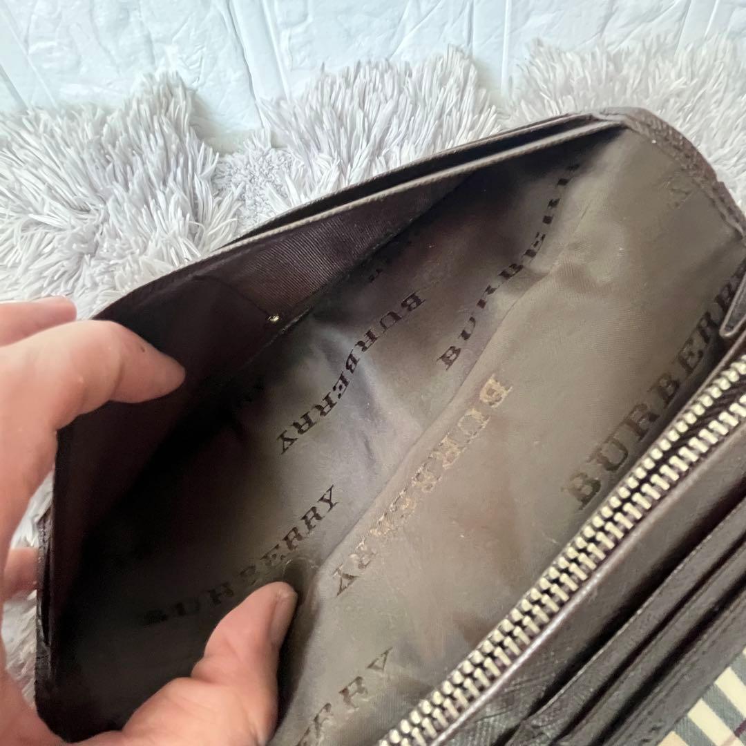 バーバリー　長財布　ノバチェック　軽量　レザー　ブラウン　メンズ　レディース