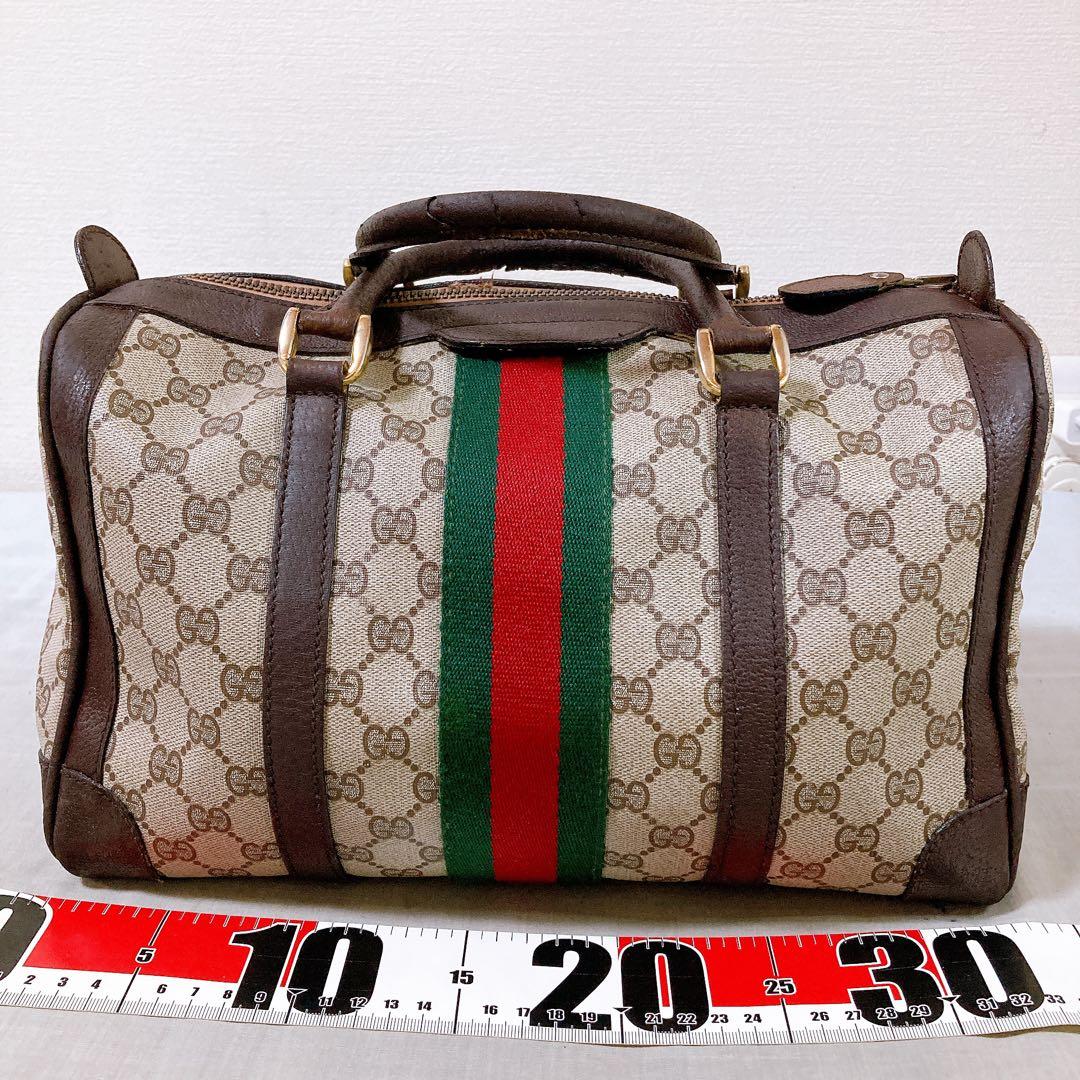 477 グッチ　GGスプリーム　GGキャンバス　シェリーライン　ボストンバッグ