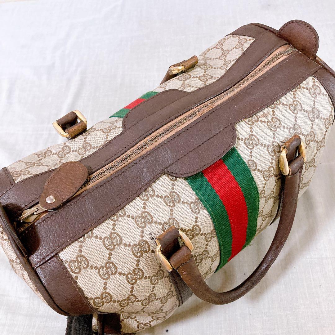 477 グッチ　GGスプリーム　GGキャンバス　シェリーライン　ボストンバッグ