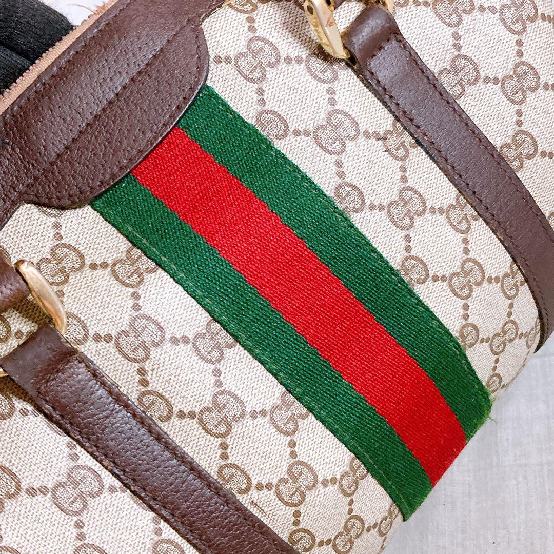 477 グッチ　GGスプリーム　GGキャンバス　シェリーライン　ボストンバッグ