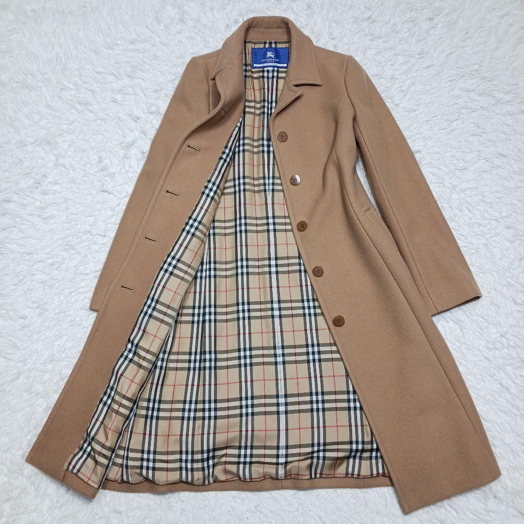 バーバリーブルーレーベル　ウールロングコート　ノバチェック　キャメル　サイズ40