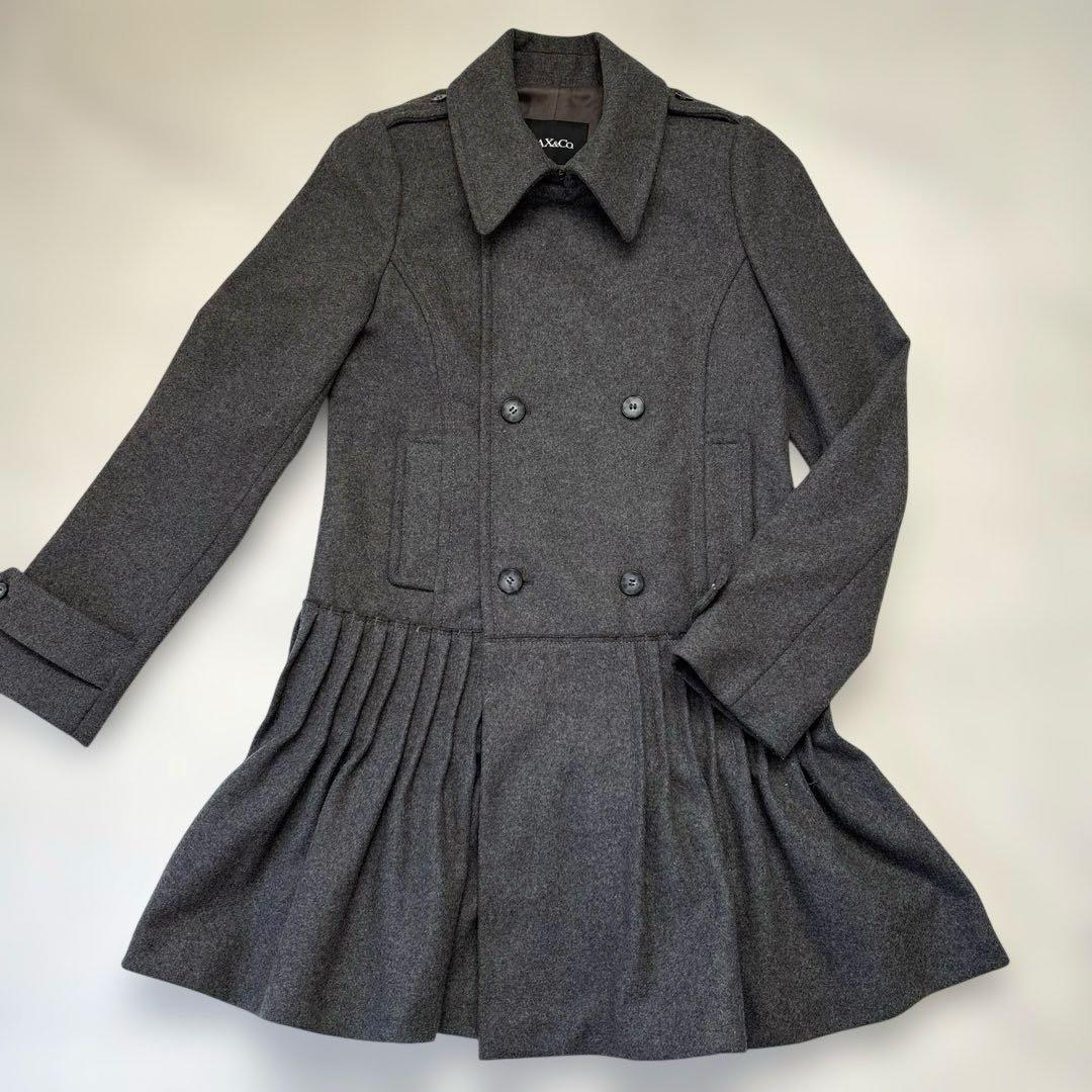 MAX&CO ウールピーコート　フリル　ギャザー　ダブルロング丈　40