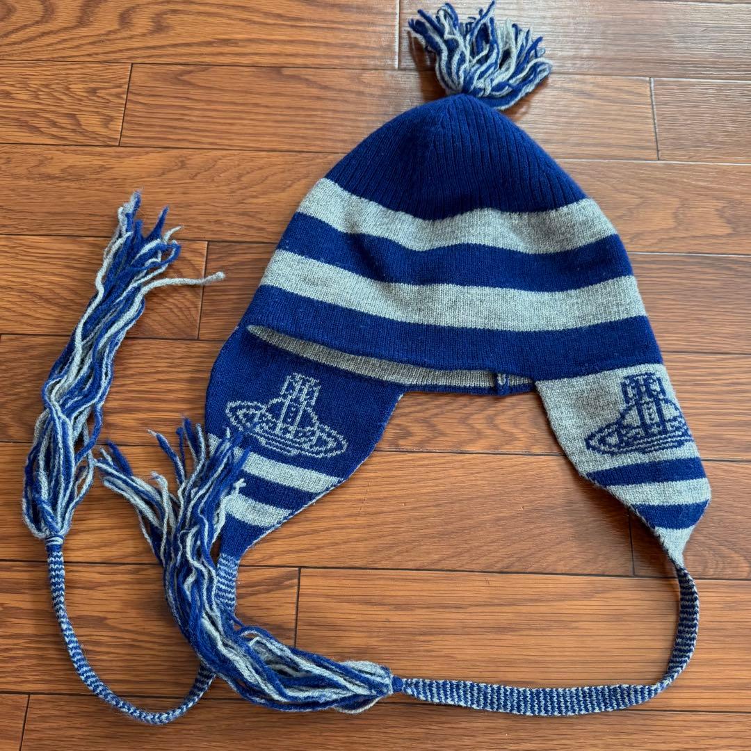 美品/レア色正規品 Vivienne Westeoodオーブ/耳当て付ニット帽
