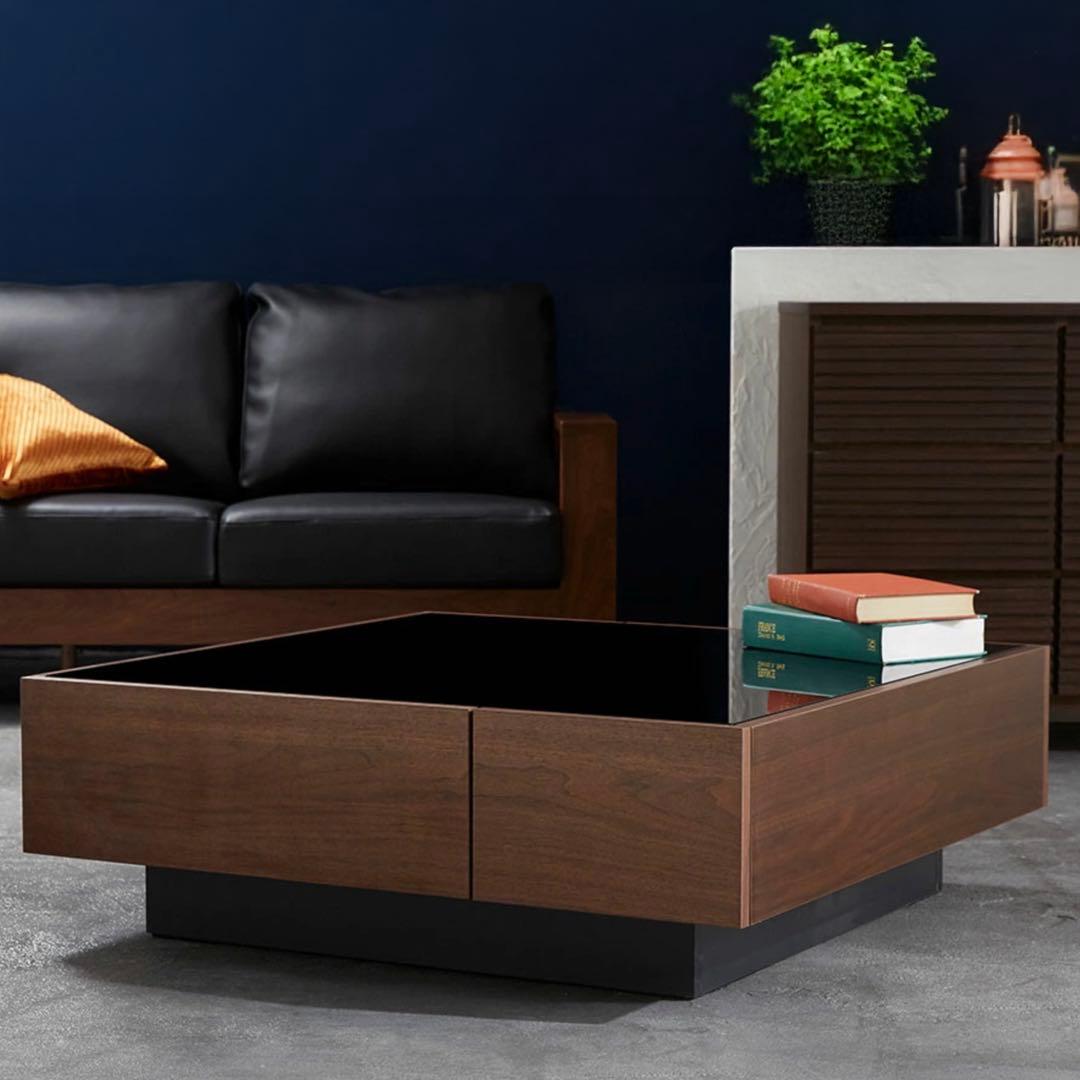 底値！LOWYAのダークブラウンガラス天板 ローテーブル中古48000円の品