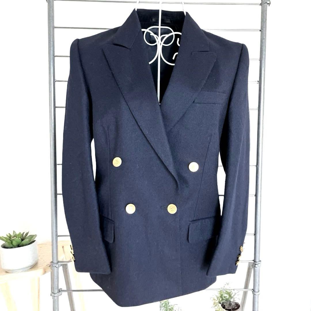 Aquascutum ネイビー ダブルブレスト　テーラードジャケット　英国製