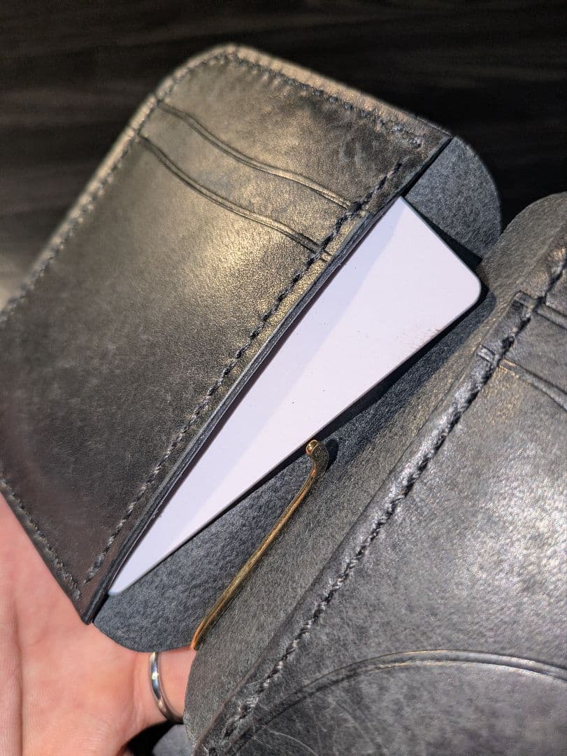 イタリアンレザー マネークリップ式 コンパクト財布 ウォレット 本革 総手縫い