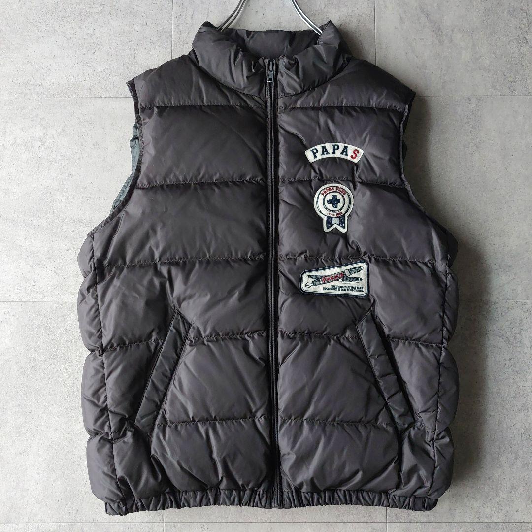 パパスプラス PAPAS+ ダウンベスト M チャコール フェルトワッペン