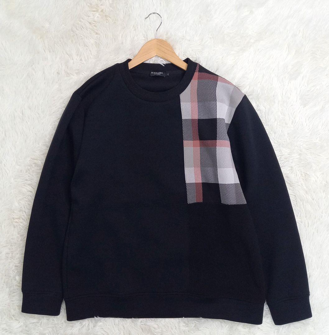 現行✨ブラックレーベルクレストブリッジ チェックニットドッキングスウェットシャツ