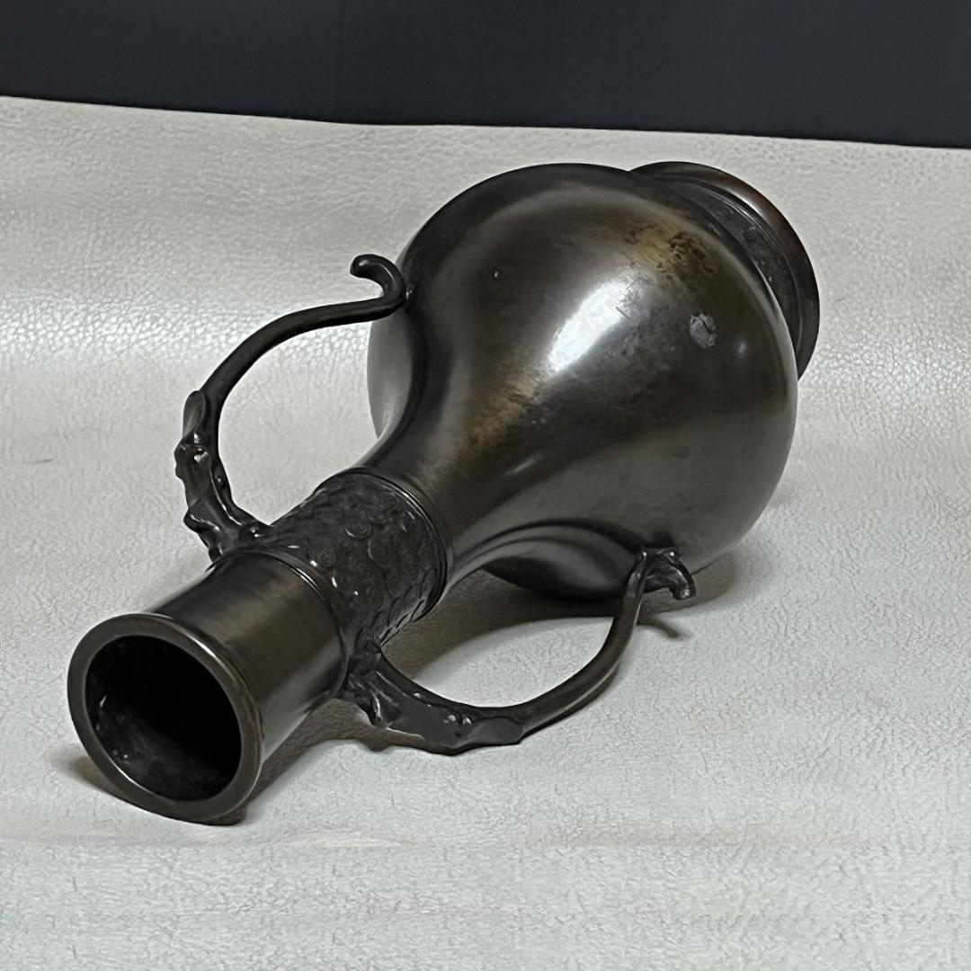 金谷浄雲 胡銅 龍耳 花入 共箱 唐銅 花入 茶道具 【k3518】