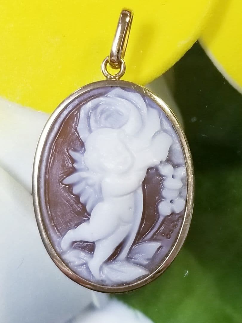 KWS-03 【チロ・フレイシア】作　K18シェルカメオペンダントトップ