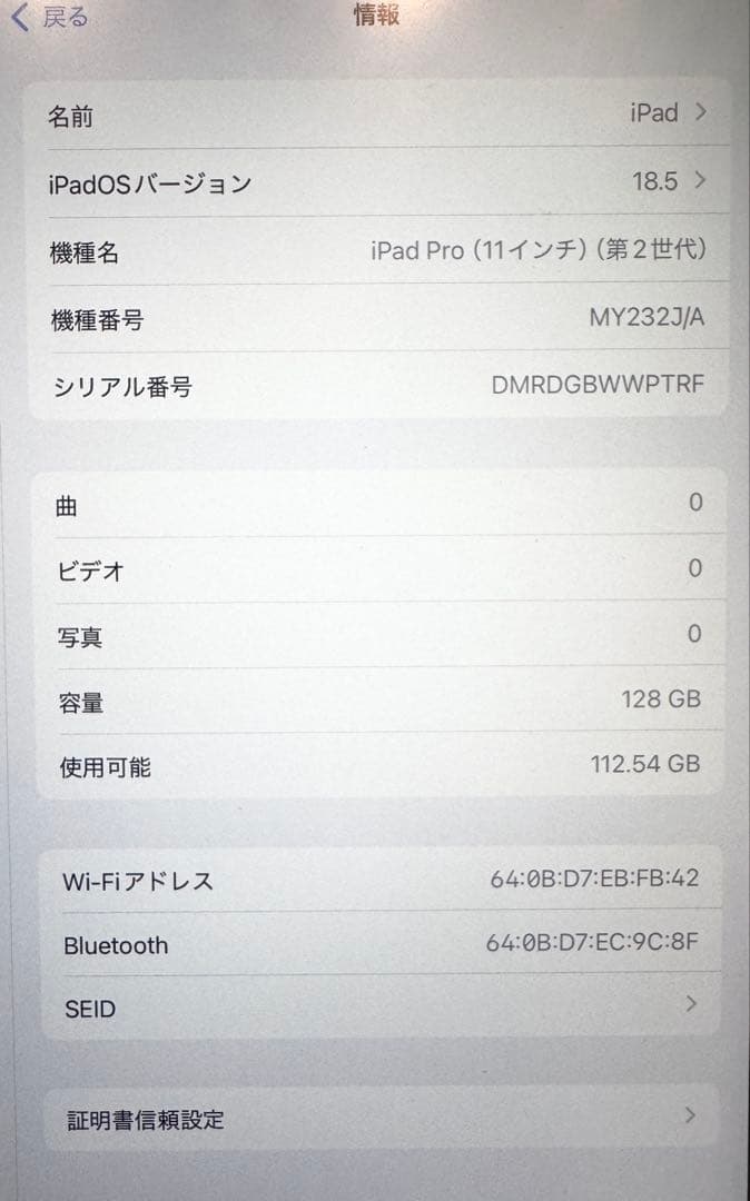 iPad Pro 11インチ 第2世代 128GB WiFiスペースグレー