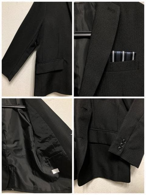 新品☆男子160E黒系フォーマルスーツ4点ネクタイ入学式卒業式〇G109