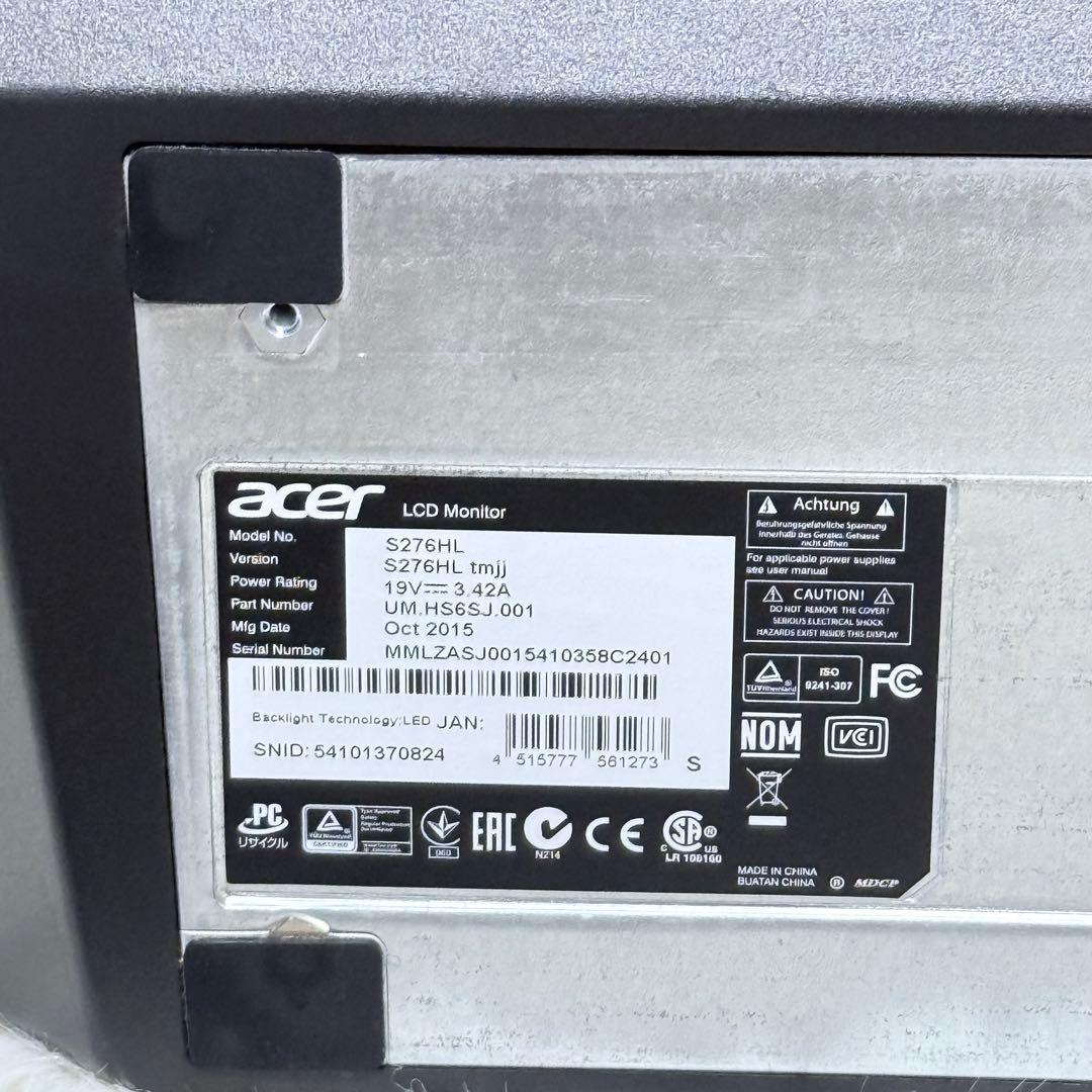 【✨️美品】Acer 27型IPS光沢液晶ディスプレイ S276HL tmjj