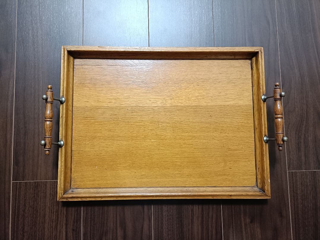 イギリスアンティーク　木製トレーハンドル付