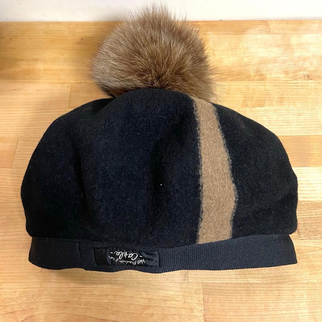極美品✨ カシラ CA4LA フォックスファー ポンポン ベレー帽 ウール