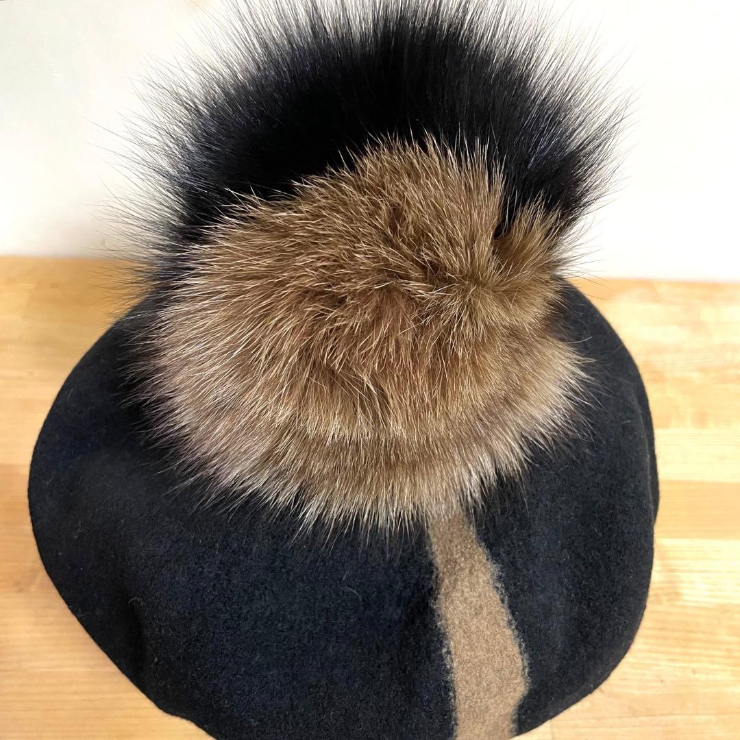 極美品✨ カシラ CA4LA フォックスファー ポンポン ベレー帽 ウール
