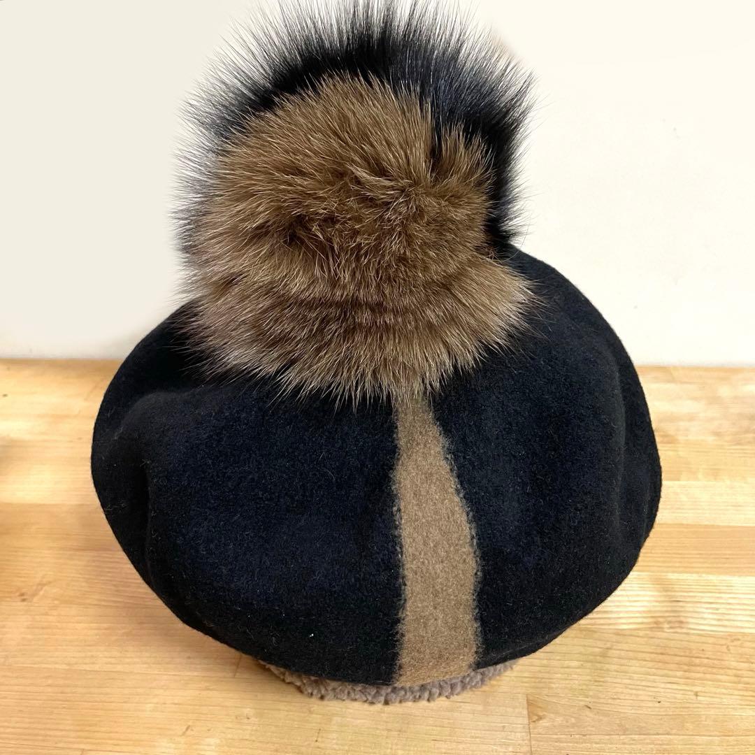 極美品✨ カシラ CA4LA フォックスファー ポンポン ベレー帽 ウール