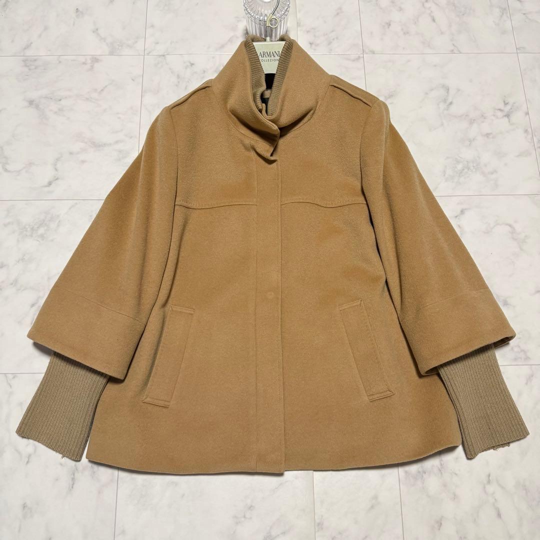 美品・大きいサイズ✨インディヴィ カシミヤ混 コート フレアスリーブ リブニット