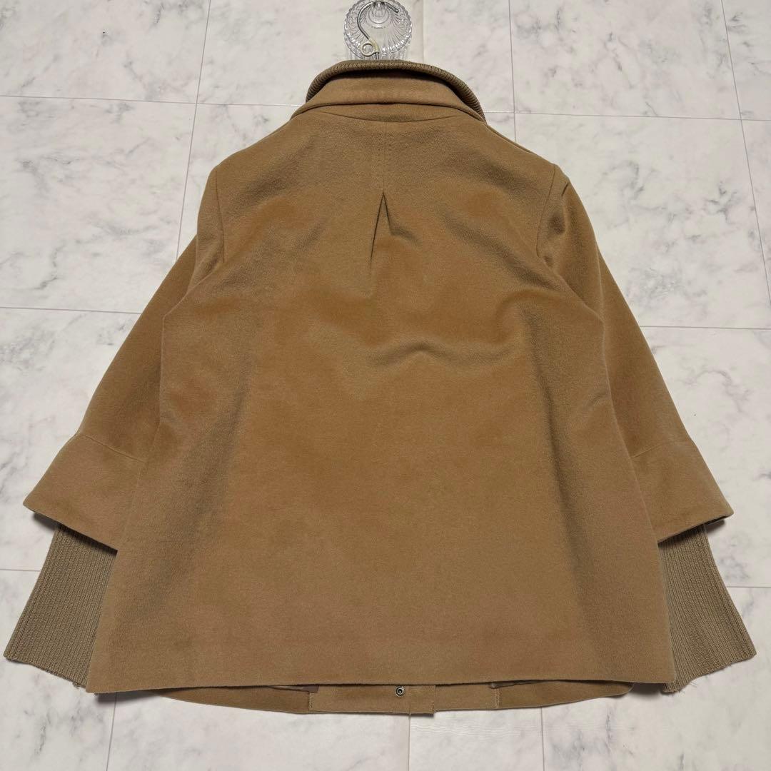 美品・大きいサイズ✨インディヴィ カシミヤ混 コート フレアスリーブ リブニット