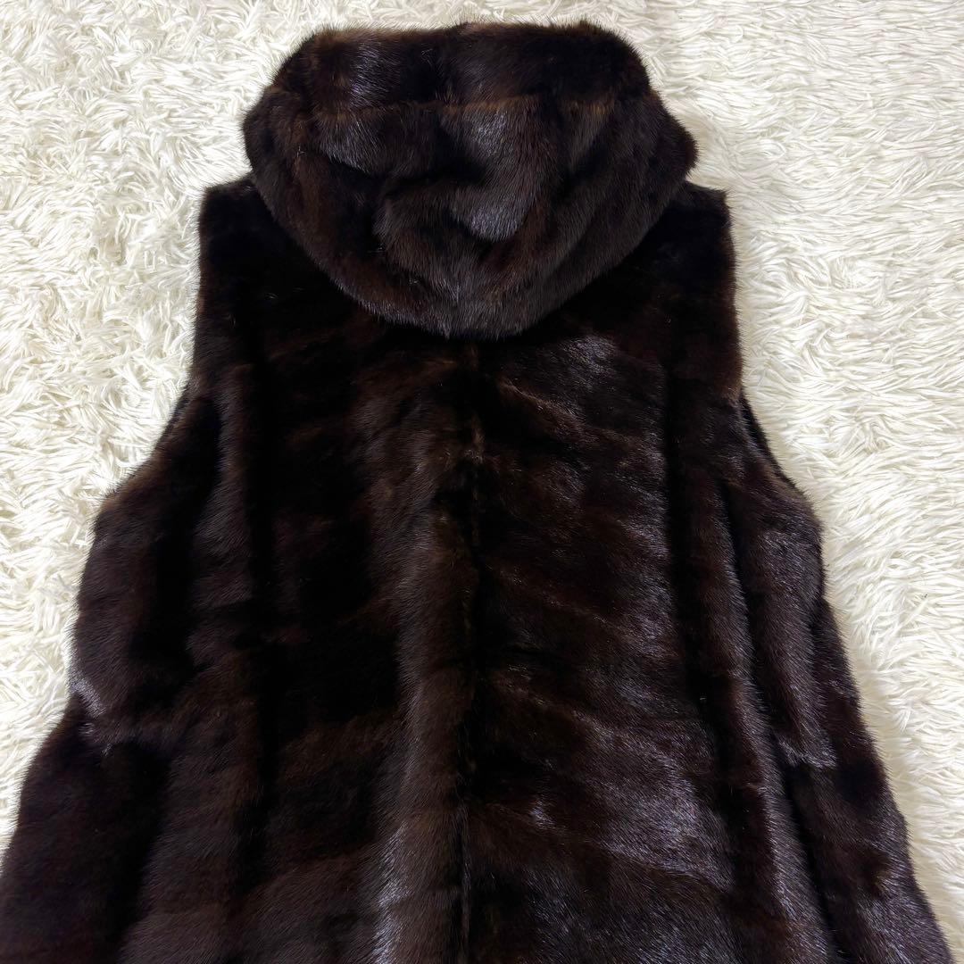 SAGA MINK ミンクファー ベスト フード付き ブラウン 毛皮13号