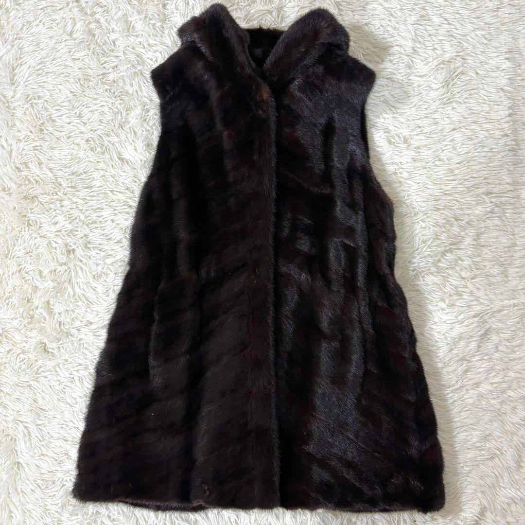 SAGA MINK ミンクファー ベスト フード付き ブラウン 毛皮13号