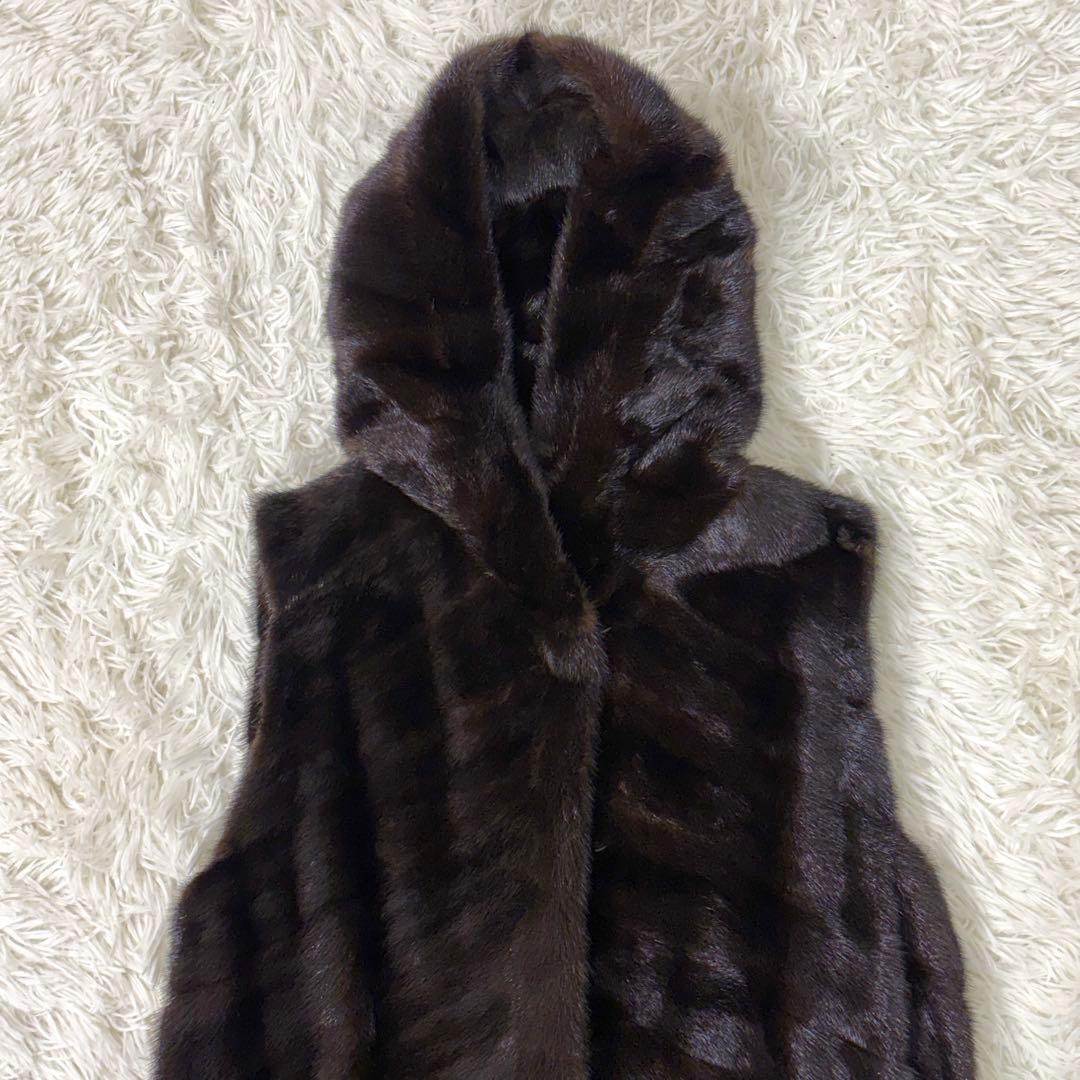 SAGA MINK ミンクファー ベスト フード付き ブラウン 毛皮13号