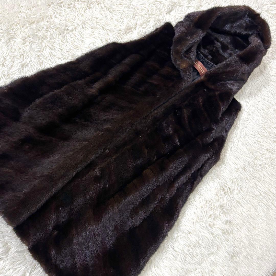 SAGA MINK ミンクファー ベスト フード付き ブラウン 毛皮13号