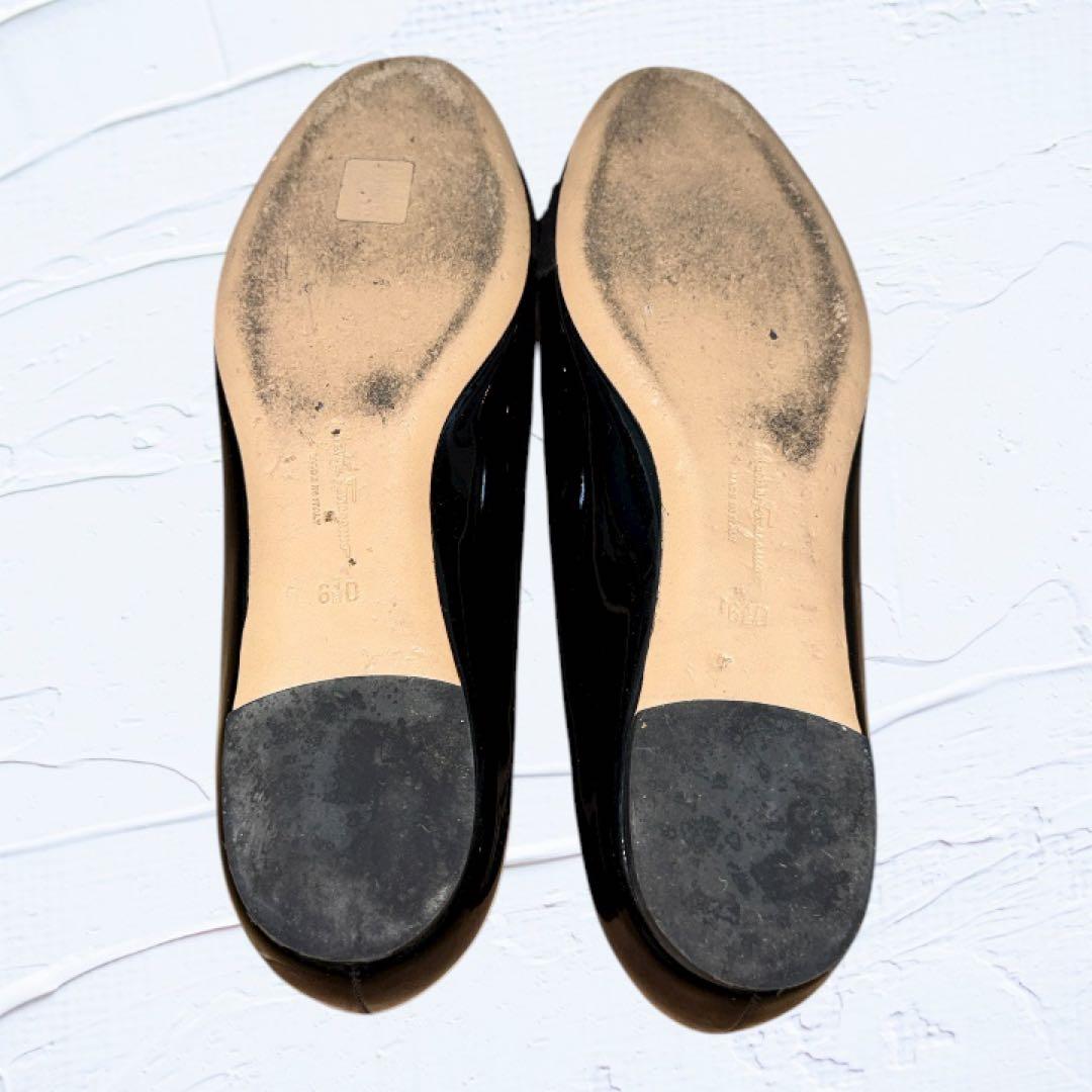 フェラガモ 黒 リボン バレエシューズ☆