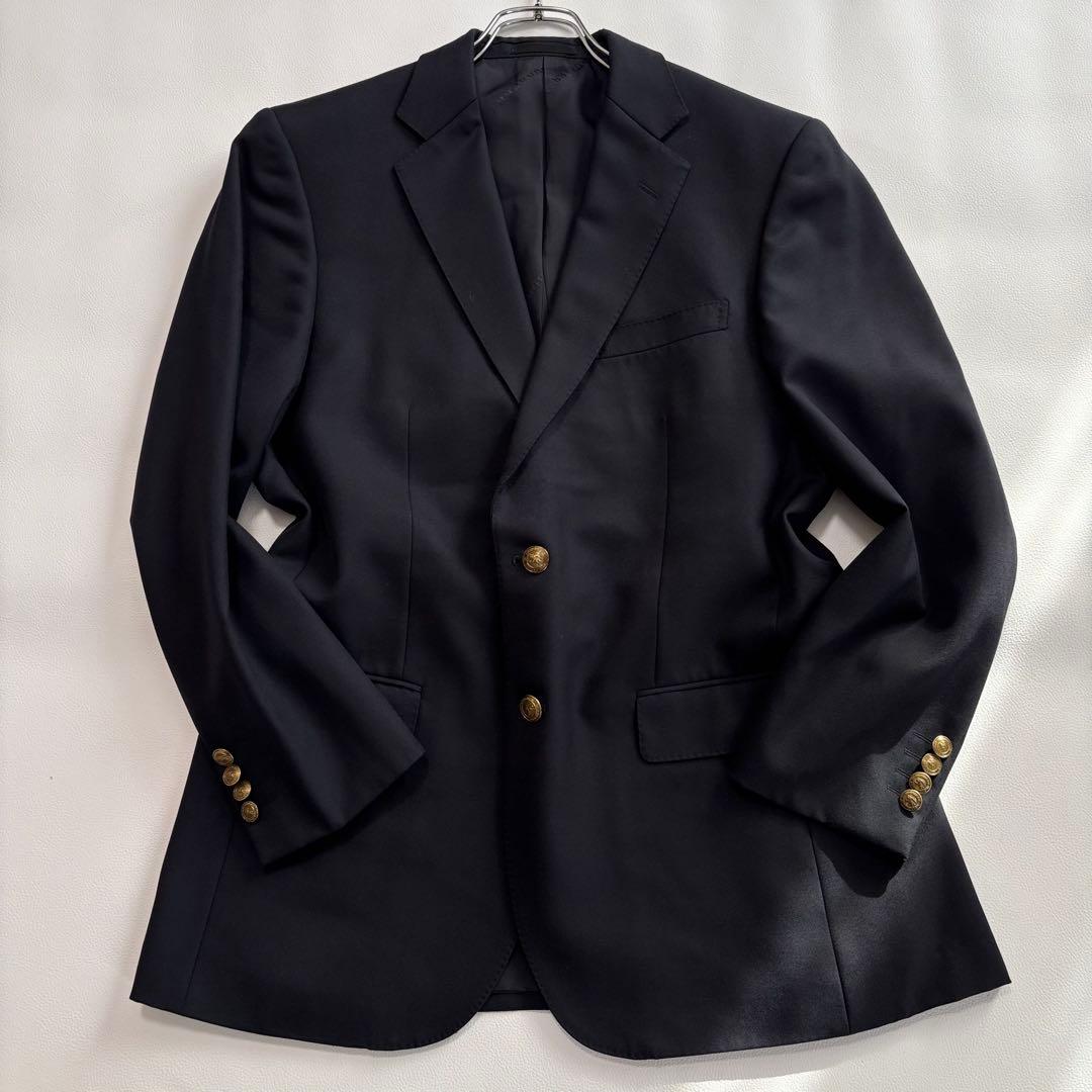 美品 バーバリーロンドン[カシミヤ混 金ボタン]テーラードジャケット 紺ブレ M