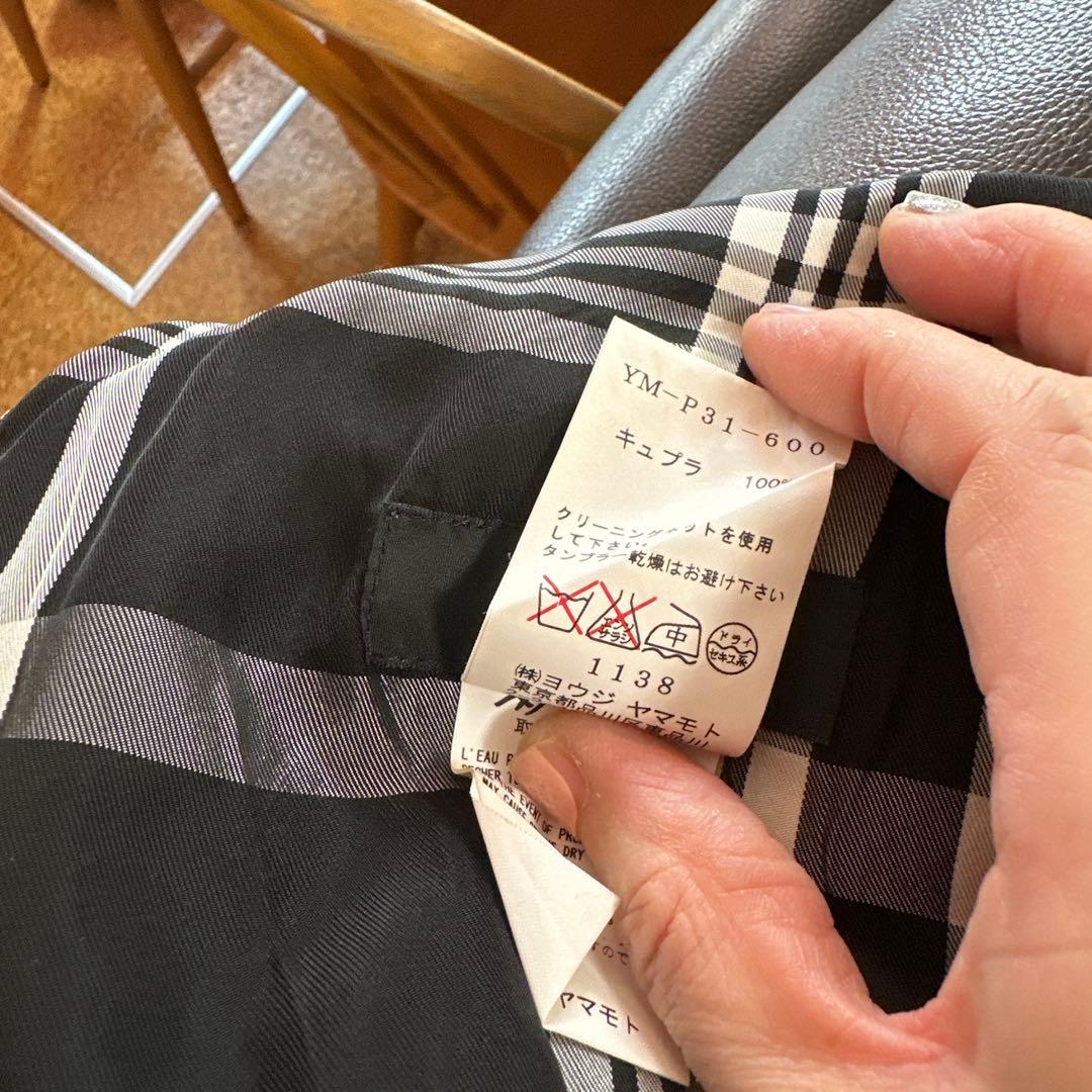 y'sワイズ黒白チェック柄アシンメトリーワイドパンツ