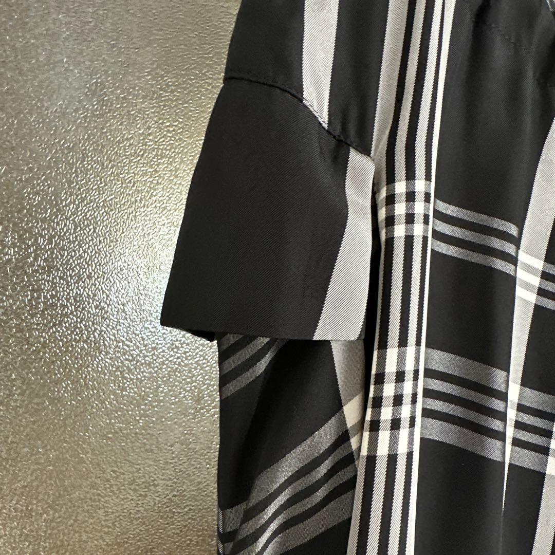 y'sワイズ黒白チェック柄アシンメトリーワイドパンツ