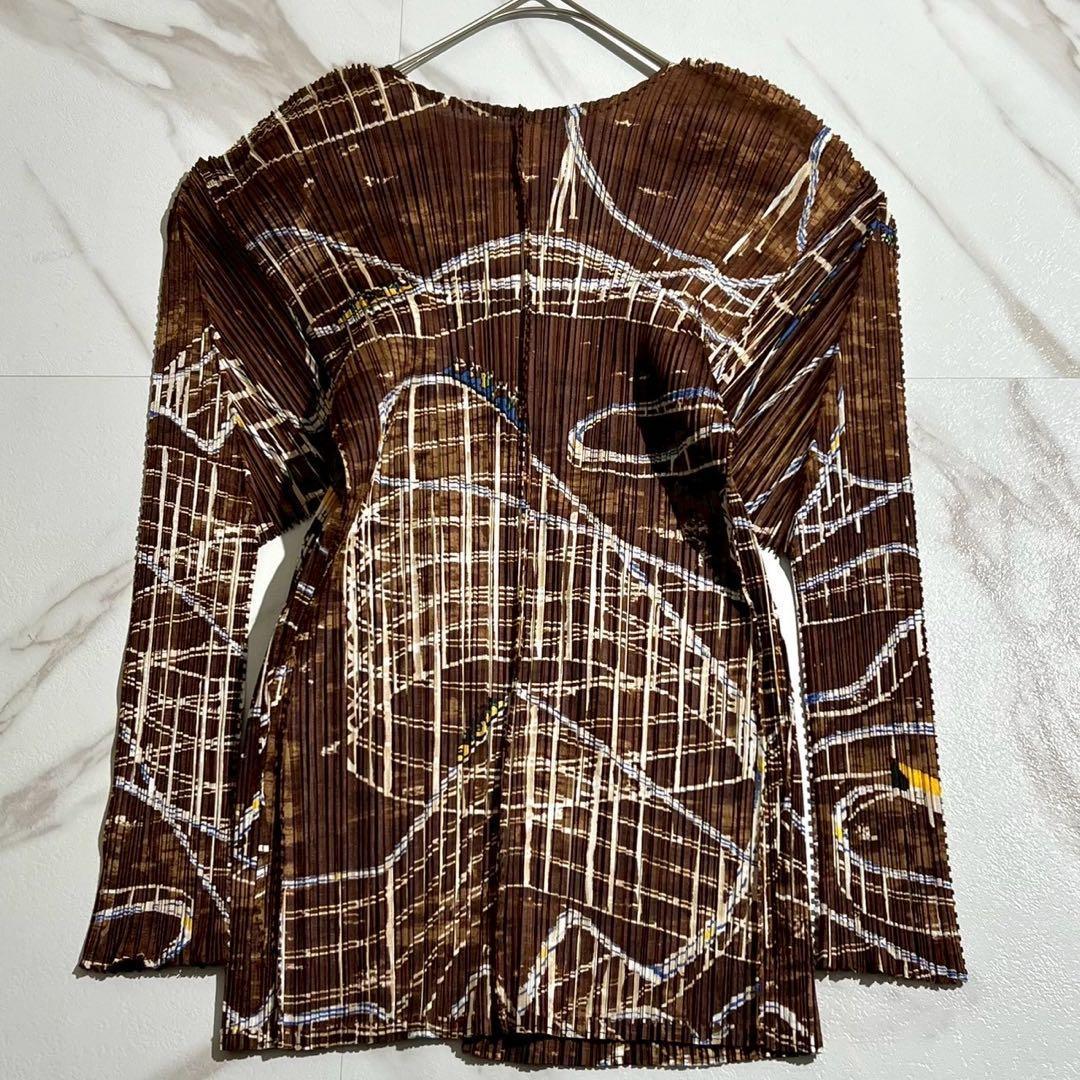 【美品】プリーツプリーズ カーディガン 遊園地柄 ジェットコースター Lサイズ